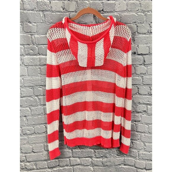 Quacker Factory Womens Plus 1X  Knit Swim Cover Up Stripe Hoodie Pink  White - Picture 4 of 6